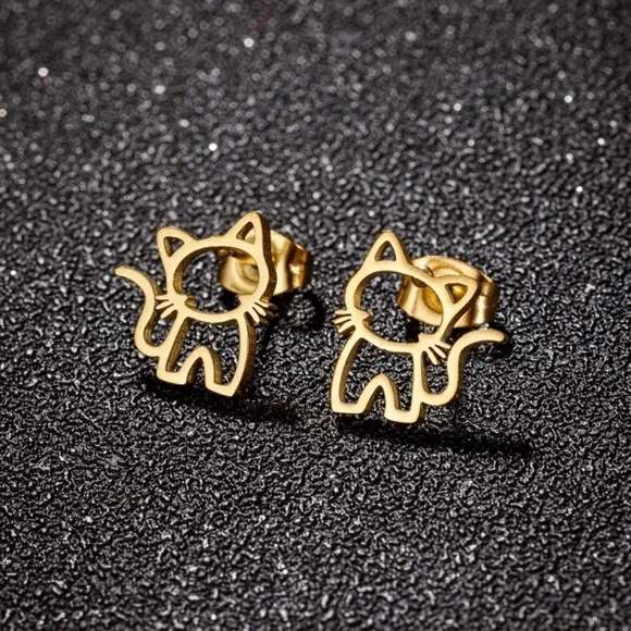 Gold Cat Earrings - Picture 1 of 3